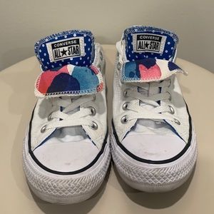White Converse | Blue Polka Dot & Watercolor Print Tongues